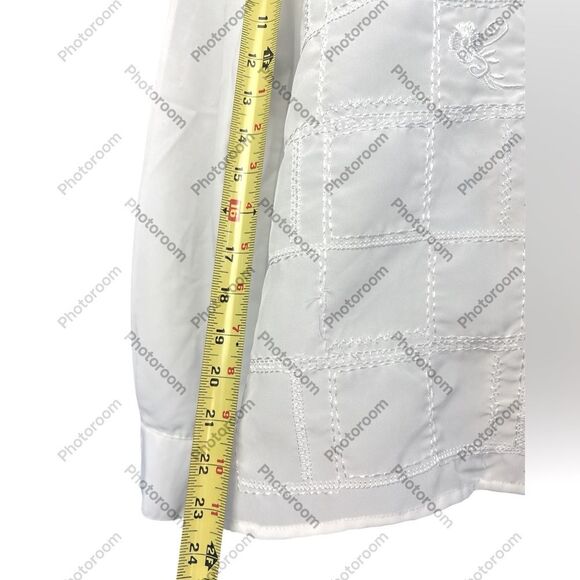 True Vintage 1980s Floral Embroidered Grid Longsleeve White Blouse - 14 L - Picture 6 of 7